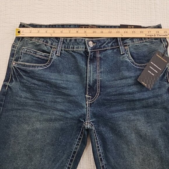 Indigo Skins Bootcut Jeans Men's 36x30 Contrast Stitch Flap Pkt Embroidery NWT - Picture 12 of 16